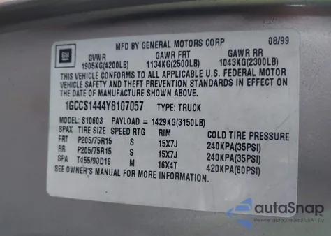 2000 Chevrolet S-10 Ls from USA, damaged, VIN 1GCCS1444Y8107057